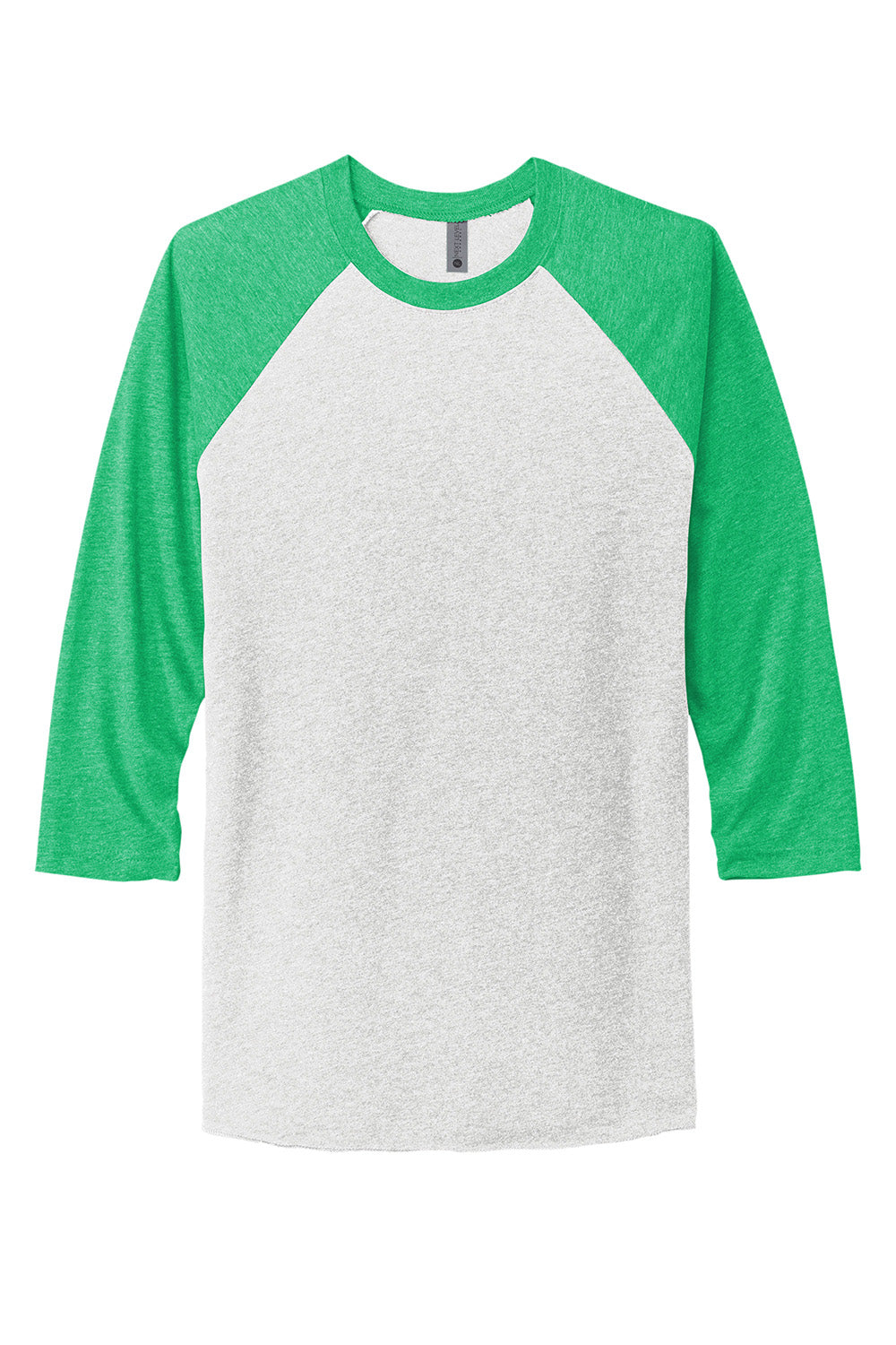 Next Level NL6051/6051 Mens Jersey 3/4 Sleeve Crewneck T-Shirt Heather White/Envy Green Flat Front