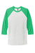 Next Level NL6051/6051 Mens Jersey 3/4 Sleeve Crewneck T-Shirt Heather White/Envy Green Flat Front