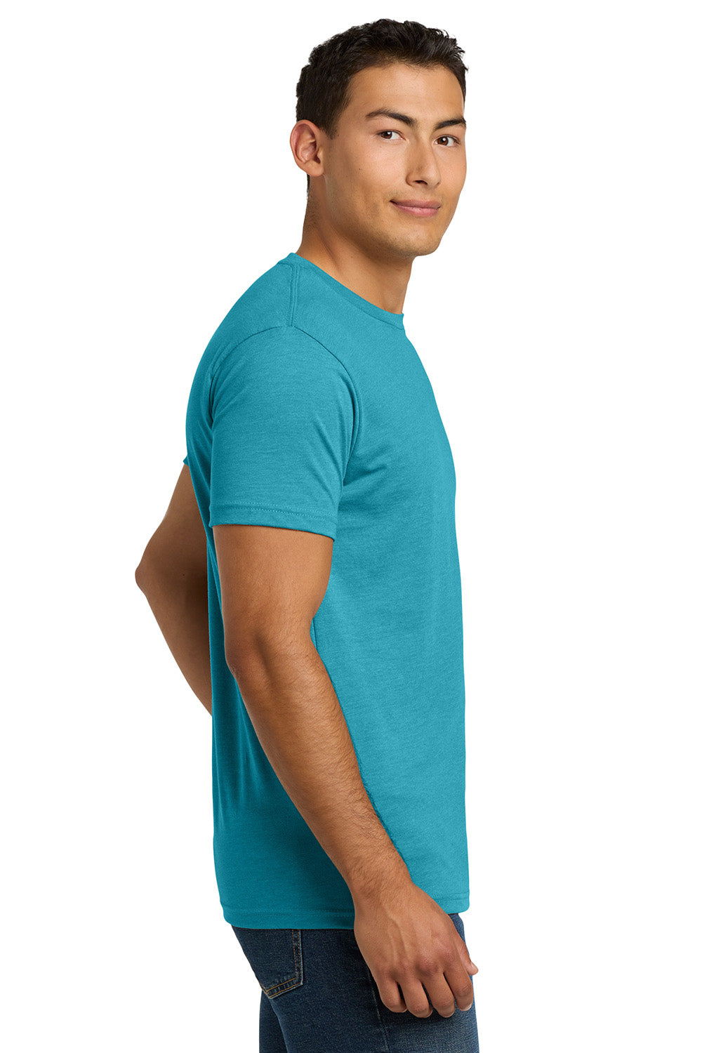 Next Level NL6210/N6210/6210 Mens CVC Jersey Short Sleeve Crewneck T-Shirt Bondi Blue Model Side