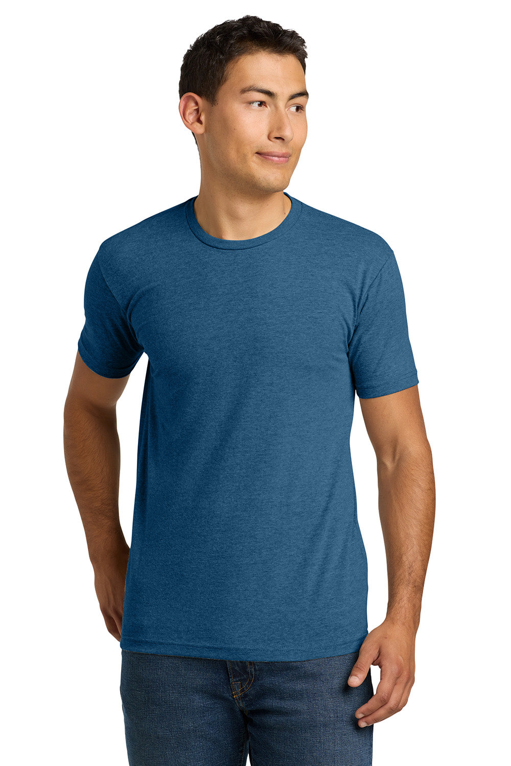 Next Level NL6210/N6210/6210 Mens CVC Jersey Short Sleeve Crewneck T-Shirt Heather Cool Blue Model Front