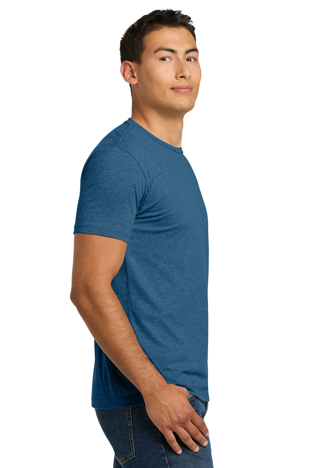 Next Level NL6210/N6210/6210 Mens CVC Jersey Short Sleeve Crewneck T-Shirt Heather Cool Blue Model Side