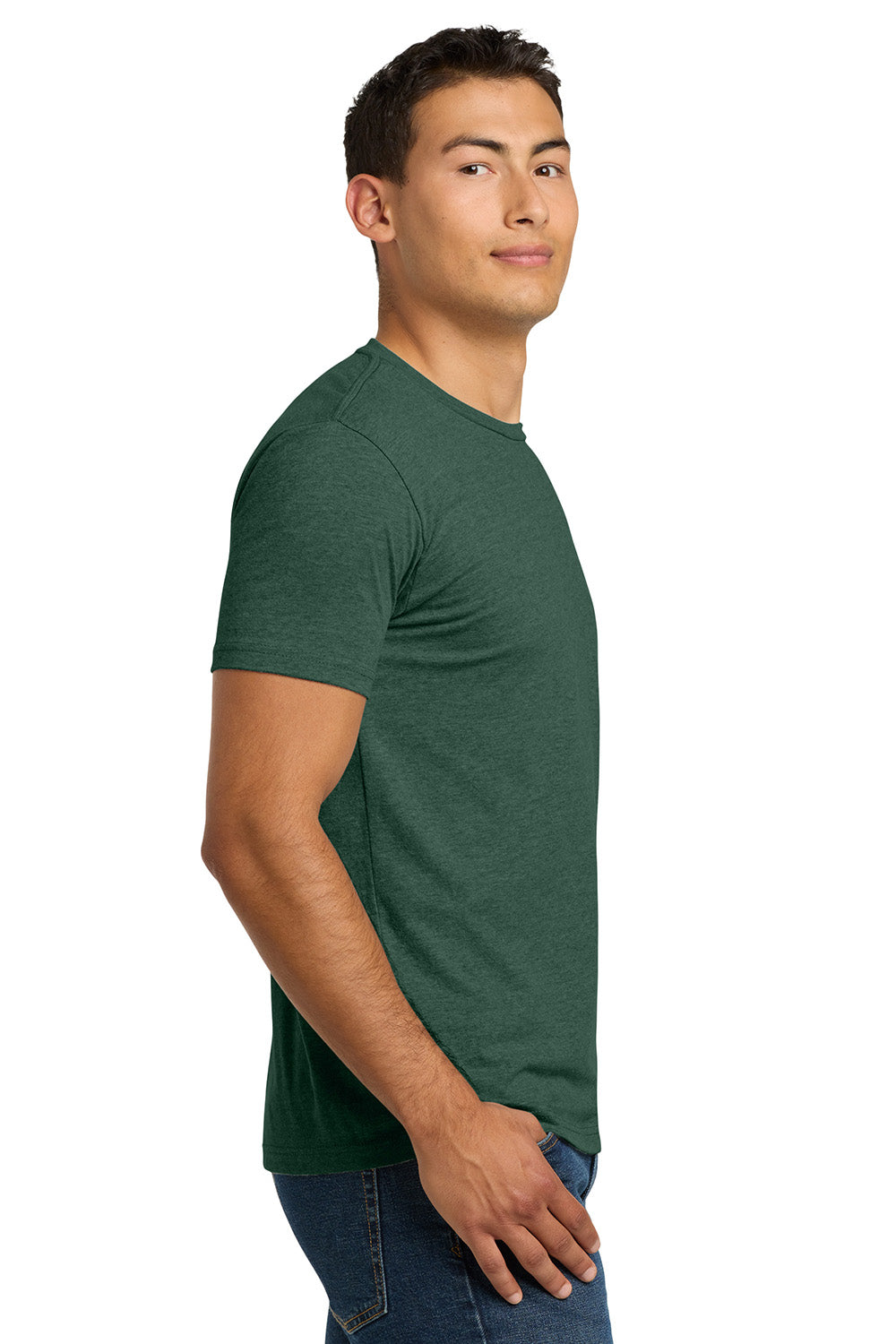 Next Level NL6210/N6210/6210 Mens CVC Jersey Short Sleeve Crewneck T-Shirt Heather Forest Green Model Side