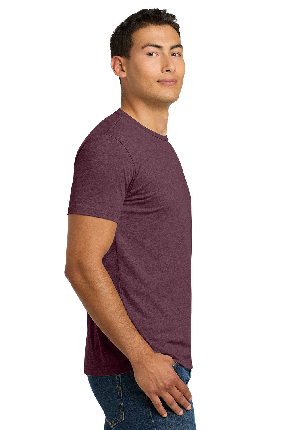 Next Level NL6210/N6210/6210 Mens CVC Jersey Short Sleeve Crewneck T-Shirt Heather Maroon Model Side