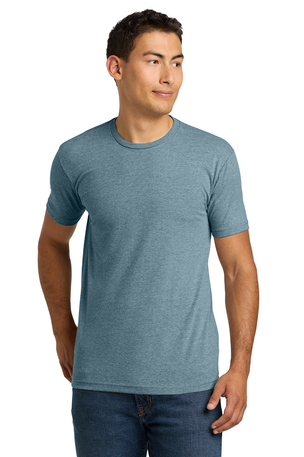 Next Level NL6210/N6210/6210 Mens CVC Jersey Short Sleeve Crewneck T-Shirt Heather Slate Blue Model Front