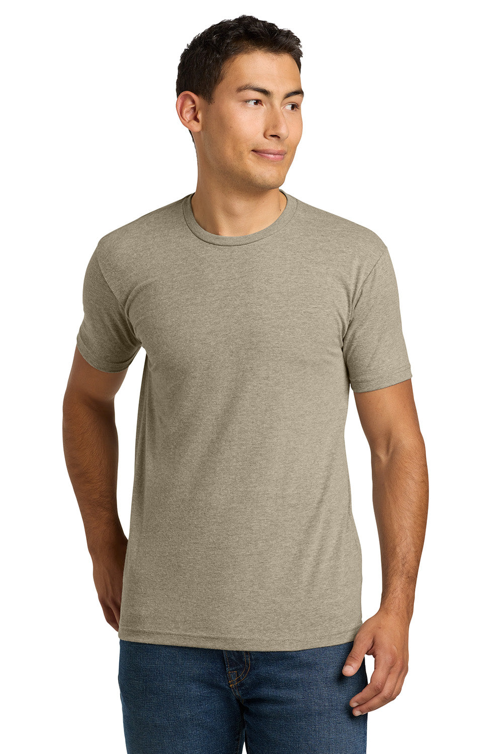 Next Level NL6210/N6210/6210 Mens CVC Jersey Short Sleeve Crewneck T-Shirt Heather Tan Model Front