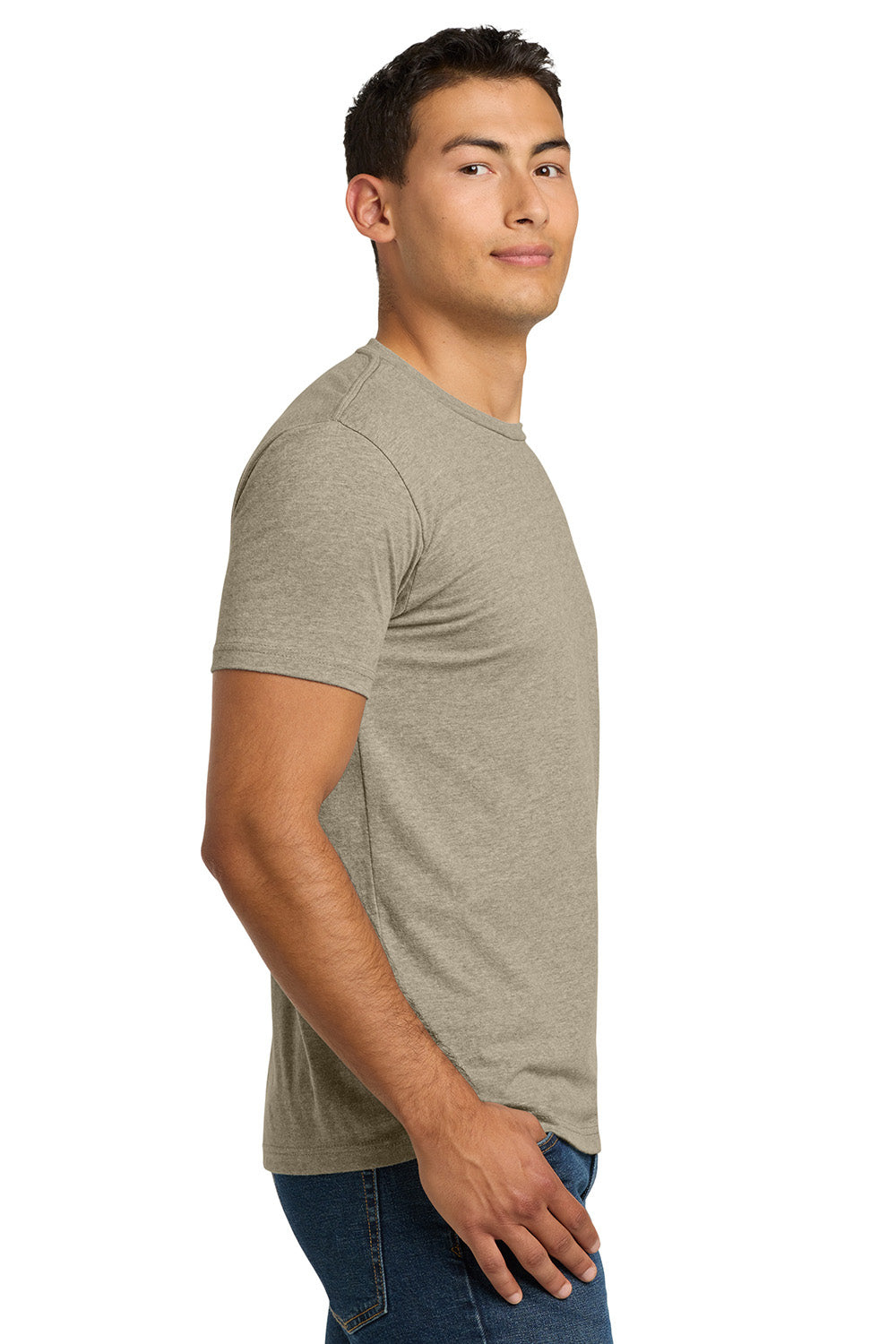 Next Level NL6210/N6210/6210 Mens CVC Jersey Short Sleeve Crewneck T-Shirt Heather Tan Model Side