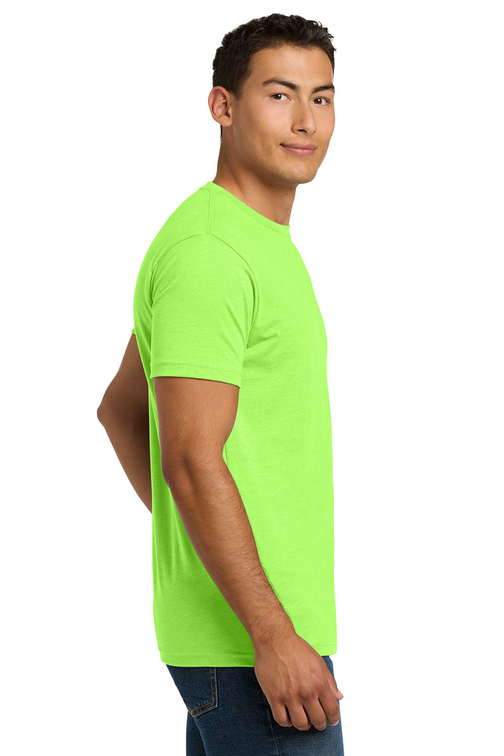 Next Level NL6210/N6210/6210 Mens CVC Jersey Short Sleeve Crewneck T-Shirt Neon Green Model Side