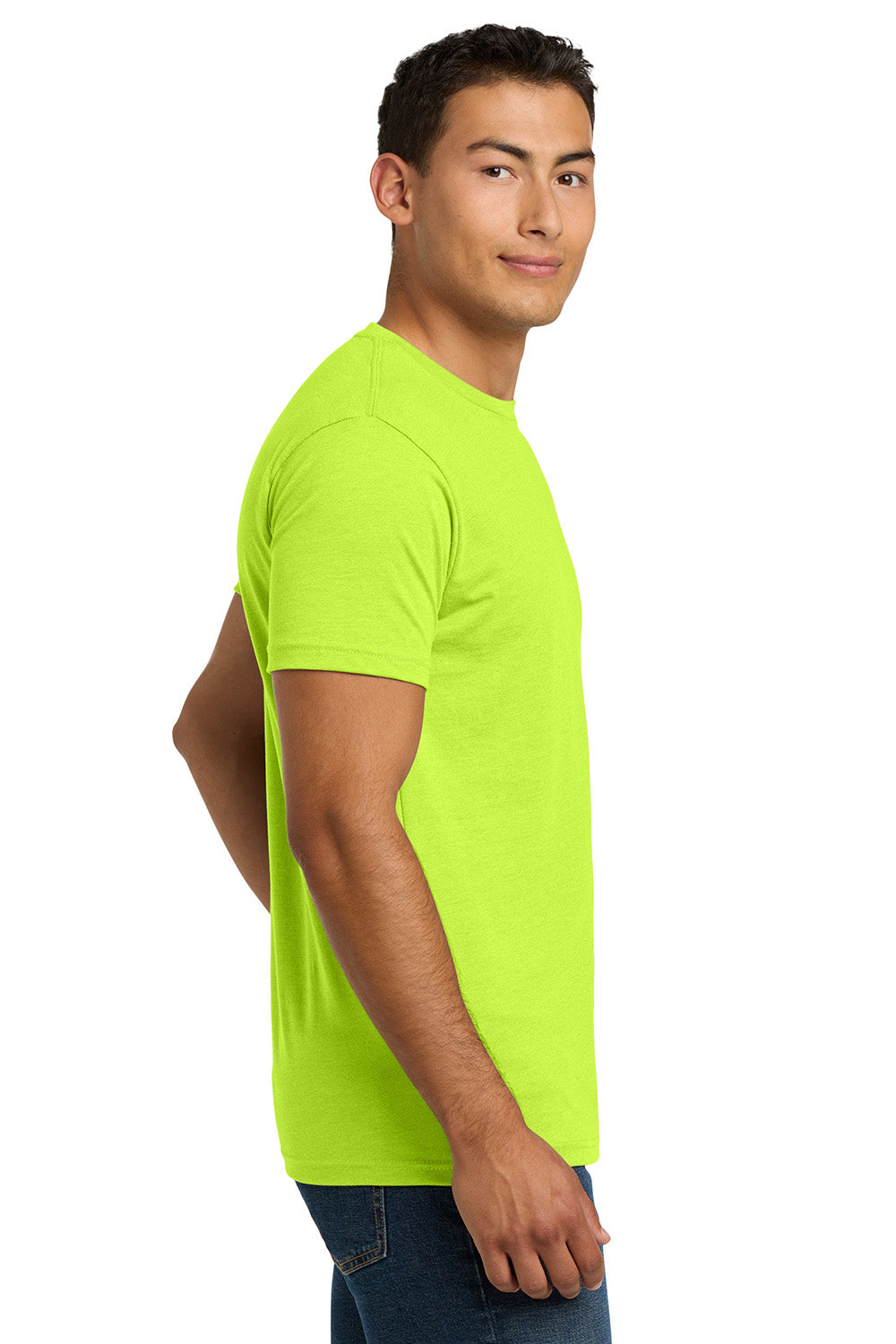 Next Level NL6210/N6210/6210 Mens CVC Jersey Short Sleeve Crewneck T-Shirt Neon Yellow Model Side