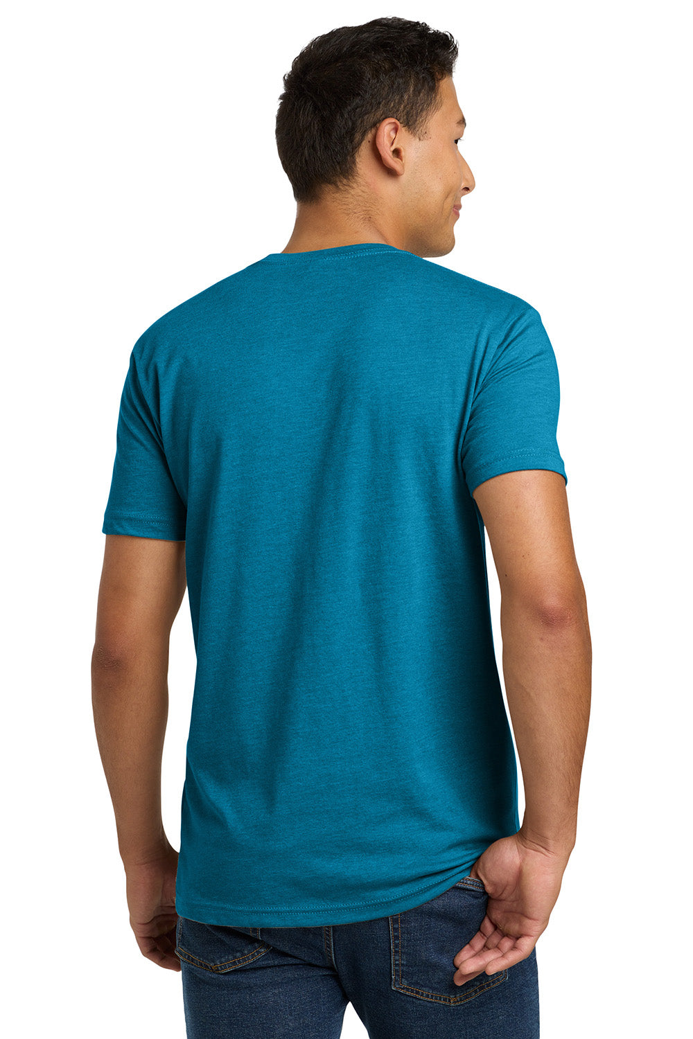 Next Level NL6210/N6210/6210 Mens CVC Jersey Short Sleeve Crewneck T-Shirt Turquoise Blue Model Back