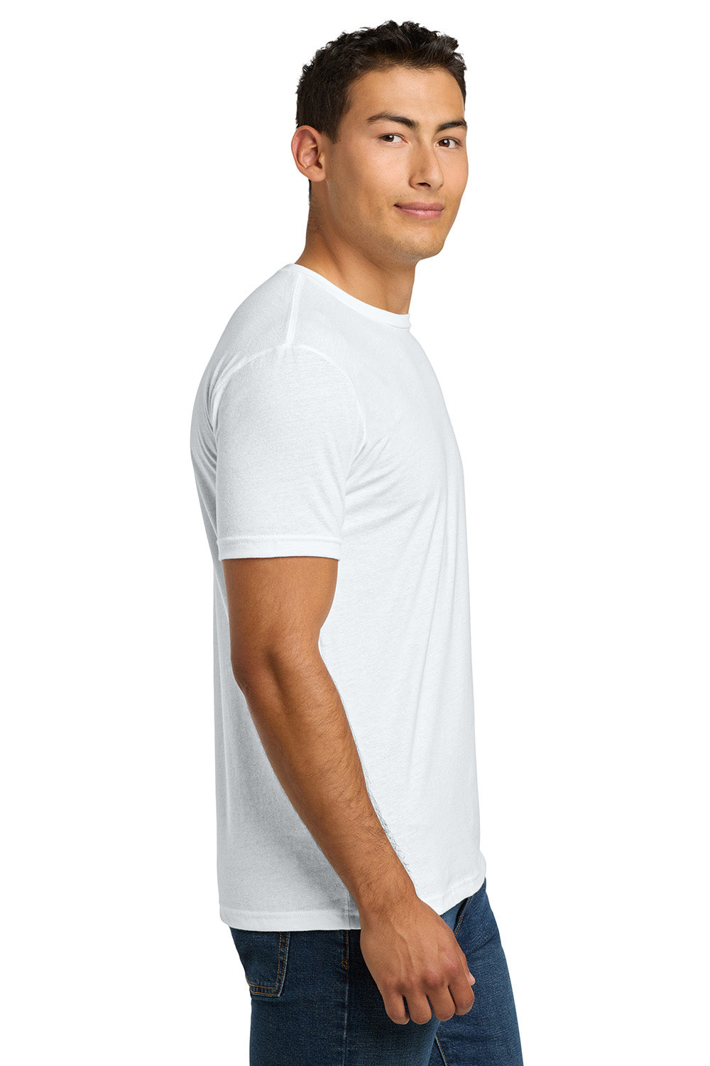 Next Level NL6210/N6210/6210 Mens CVC Jersey Short Sleeve Crewneck T-Shirt White Model Side