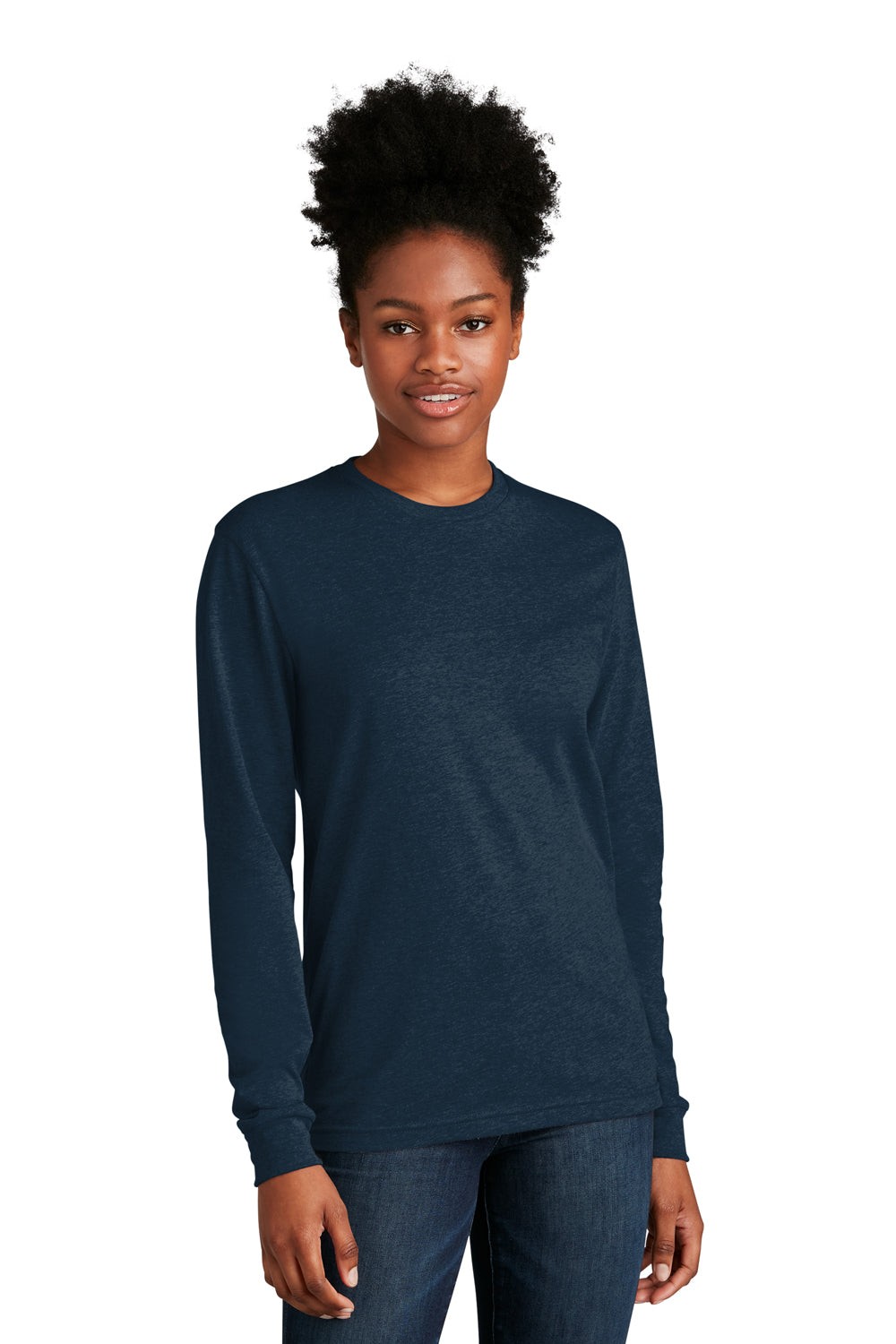 Next Level NL6211 Mens CVC Long Sleeve Crewneck T-Shirt Midnight Navy Blue Model Front