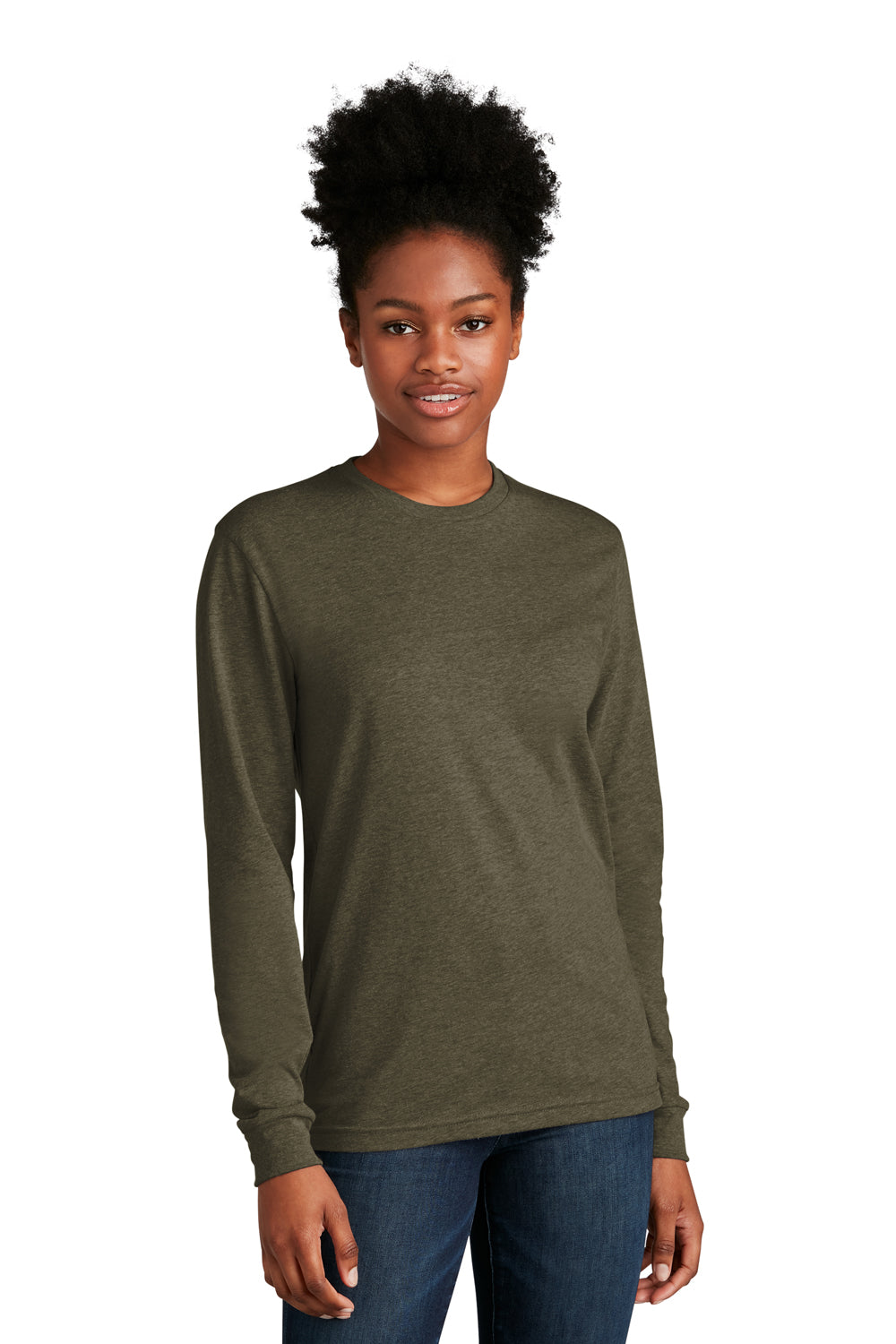 Next Level NL6211 Mens CVC Long Sleeve Crewneck T-Shirt Military Green Model Front