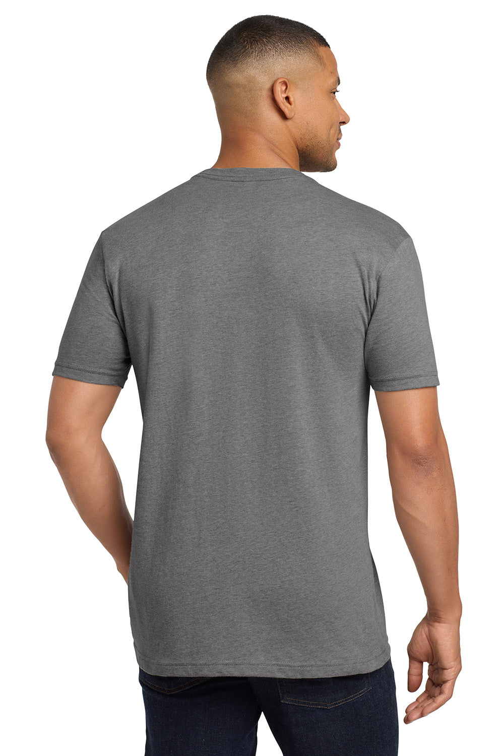 Next Level NL6410/6410 Mens Sueded Jersey Short Sleeve Crewneck T-Shirt Heather Dark Grey Model Back