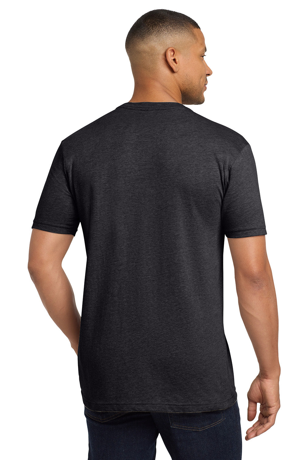 Next Level NL6410/6410 Mens Sueded Jersey Short Sleeve Crewneck T-Shirt Heather Charcoal Grey Model Back