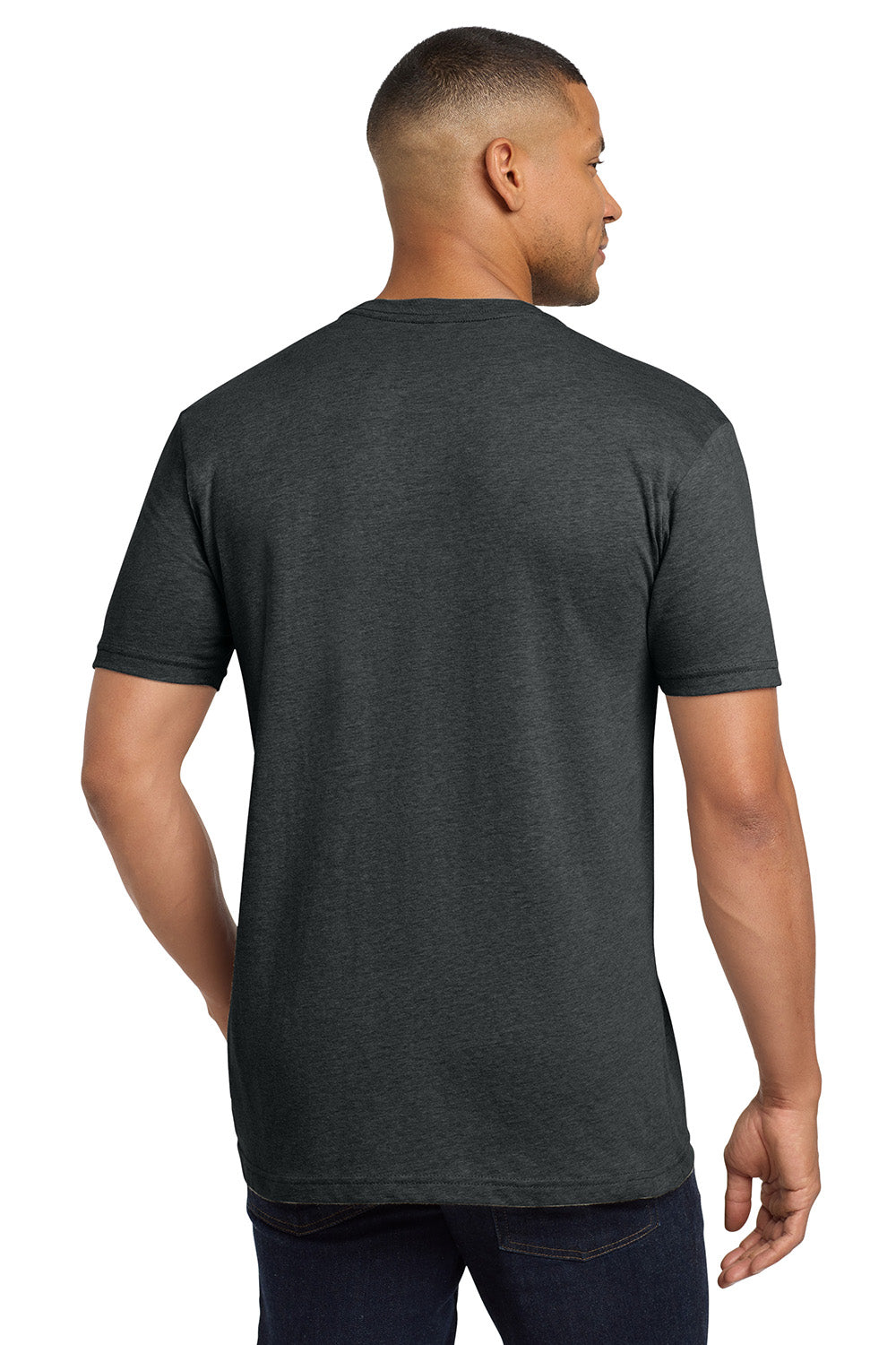 Next Level NL6410/6410 Mens Sueded Jersey Short Sleeve Crewneck T-Shirt Heather Metal Grey Model Back