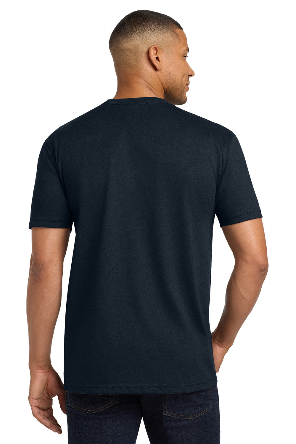 Next Level NL6410/6410 Mens Sueded Jersey Short Sleeve Crewneck T-Shirt Midnight Navy Blue Model Back