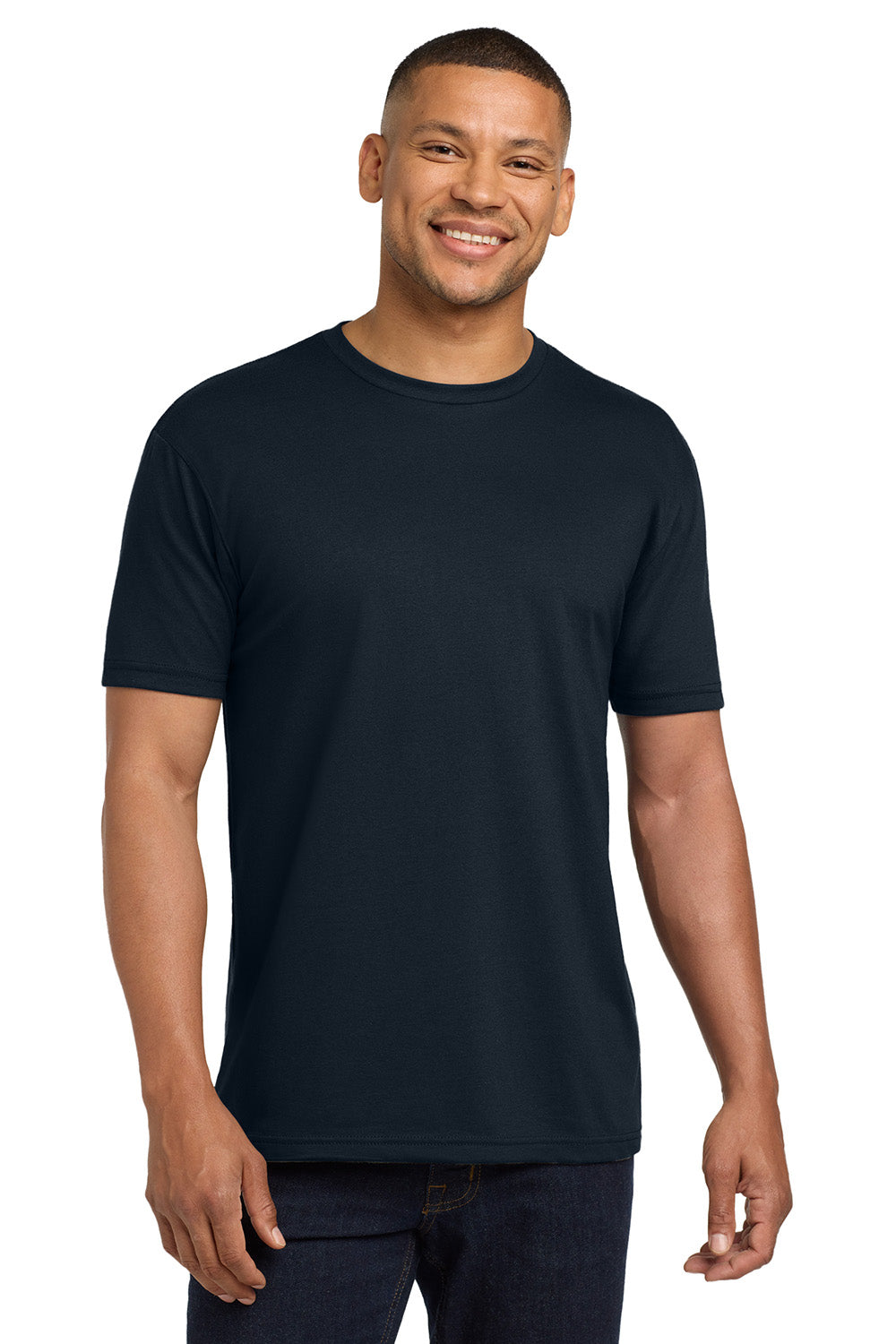 Next Level NL6410/6410 Mens Sueded Jersey Short Sleeve Crewneck T-Shirt Midnight Navy Blue Model Front