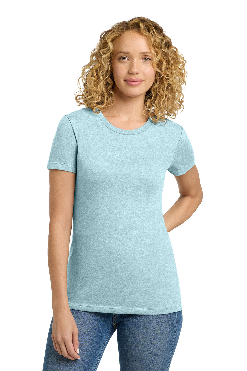 Next Level NL6610/6610 Womens CVC Jersey Short Sleeve Crewneck T-Shirt Ice Blue Model Front