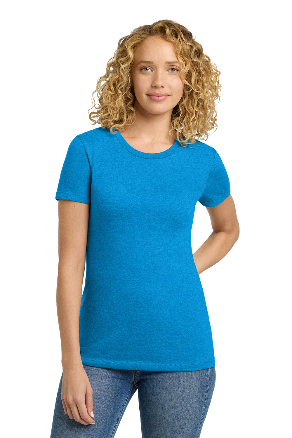 Next Level NL6610/6610 Womens CVC Jersey Short Sleeve Crewneck T-Shirt Turquoise Blue Model Front