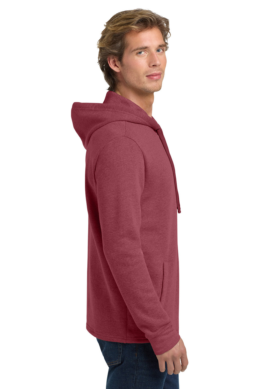 Next Level NL9300/9300 Mens PCH Fleece Hooded Sweatshirt Hoodie w/ Pockets Heather Cardinal Red Model Side