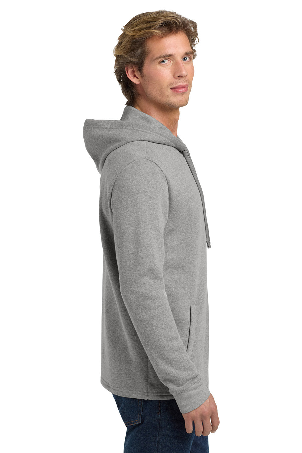 Next Level NL9300/9300 Mens PCH Fleece Hooded Sweatshirt Hoodie w/ Pockets Heather Grey Model Side