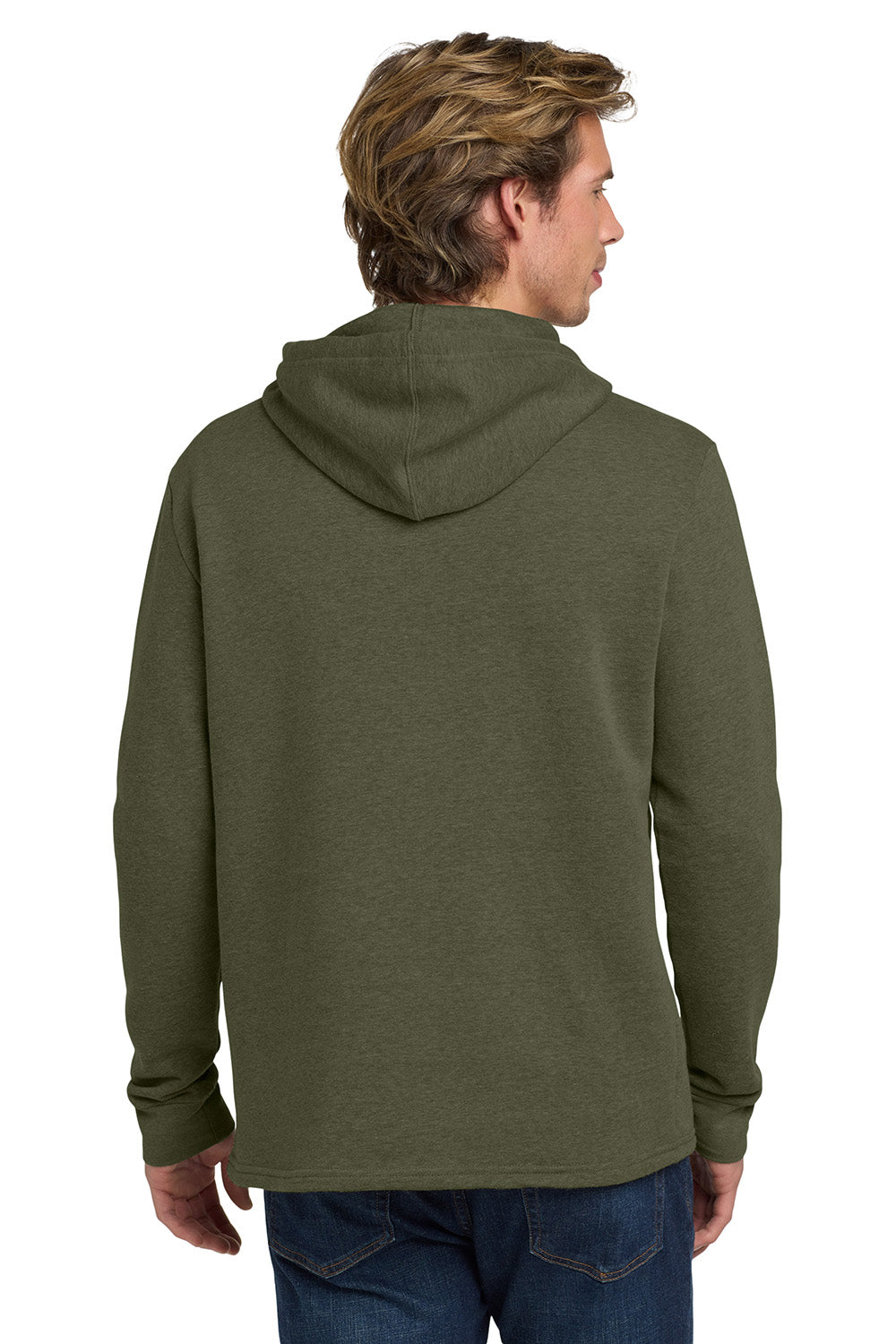 Next Level NL9300/9300 Mens PCH Fleece Hooded Sweatshirt Hoodie w/ Pockets Heather Military Green Model Back