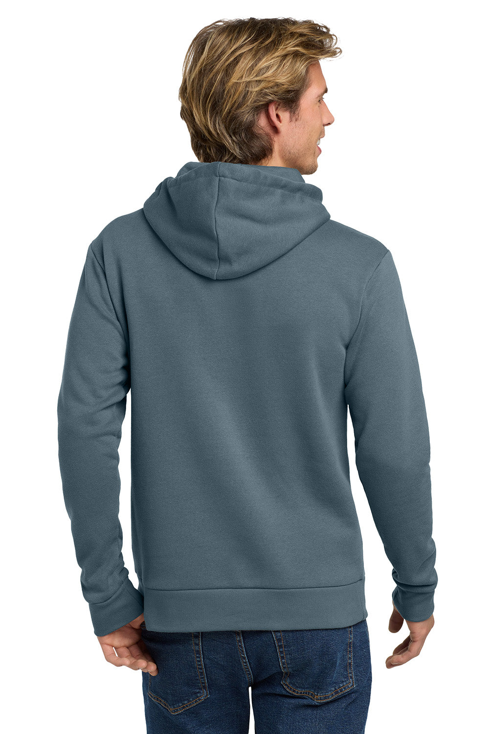 Next Level NL9303/9303 Mens Fleece Hooded Sweatshirt Hoodie w/ Pouch Pocket Antique Denim Blue Model Back