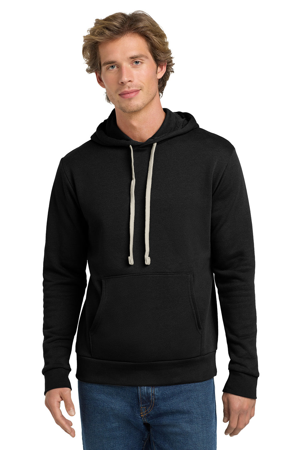 Next Level NL9303/9303 Mens Fleece Hooded Sweatshirt Hoodie w/ Pouch Pocket Black Model Front