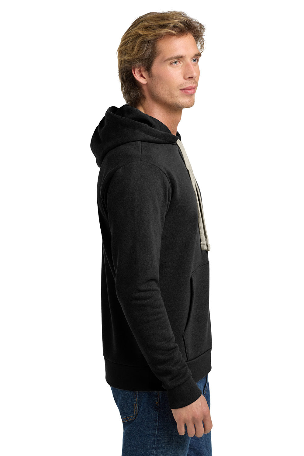 Next Level NL9303/9303 Mens Fleece Hooded Sweatshirt Hoodie w/ Pouch Pocket Black Model Side