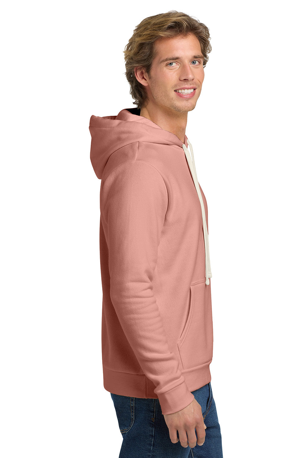 Next Level NL9303/9303 Mens Fleece Hooded Sweatshirt Hoodie w/ Pouch Pocket Desert Pink Model Side