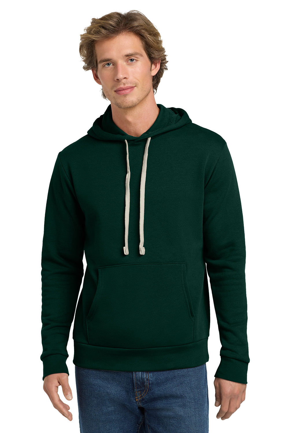 Next Level NL9303/9303 Mens Fleece Hooded Sweatshirt Hoodie w/ Pouch Pocket Forest Green Model Front