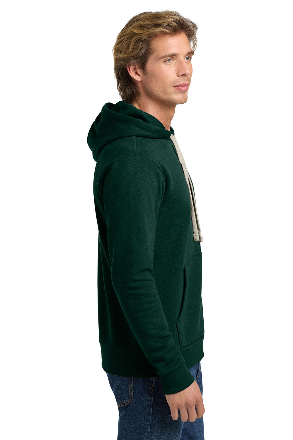 Next Level NL9303/9303 Mens Fleece Hooded Sweatshirt Hoodie w/ Pouch Pocket Forest Green Model Side