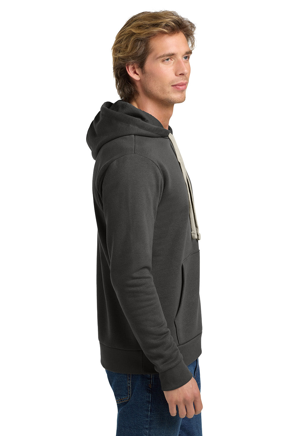 Next Level NL9303/9303 Mens Fleece Hooded Sweatshirt Hoodie w/ Pouch Pocket Heavy Metal Grey Model Side