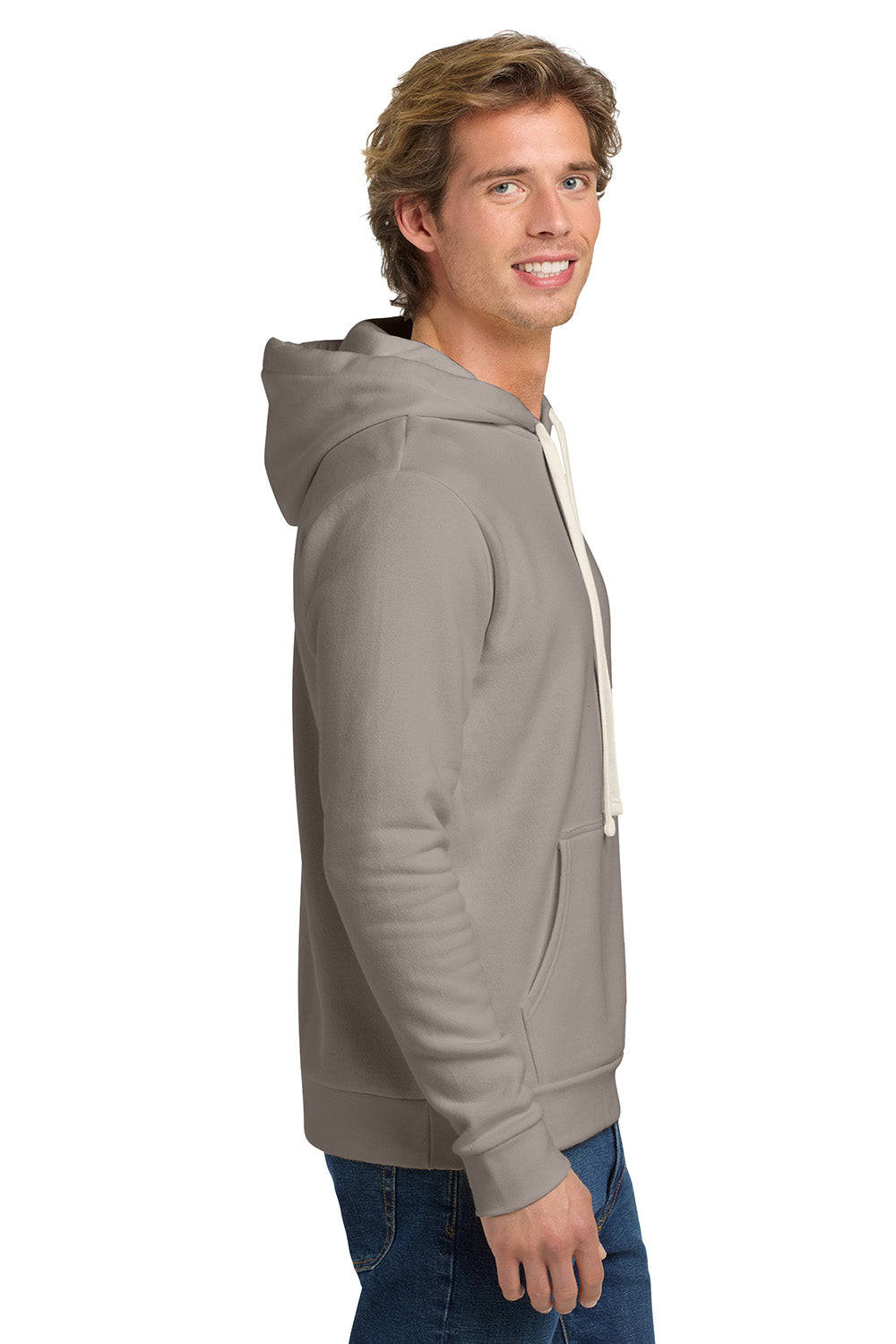 Next Level NL9303/9303 Mens Fleece Hooded Sweatshirt Hoodie w/ Pouch Pocket Lead Grey Model Side