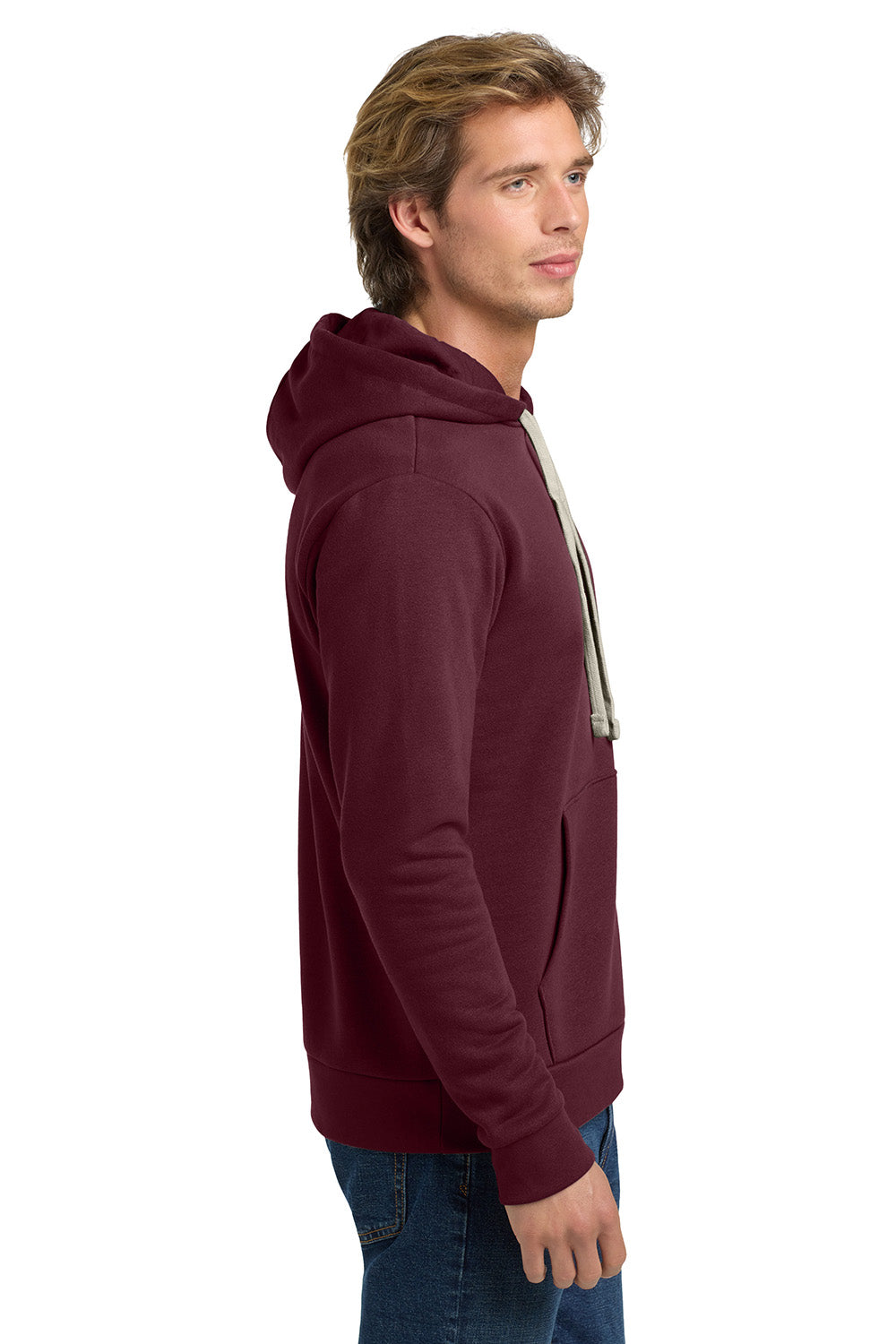 Next Level NL9303/9303 Mens Fleece Hooded Sweatshirt Hoodie w/ Pouch Pocket Maroon Model Side