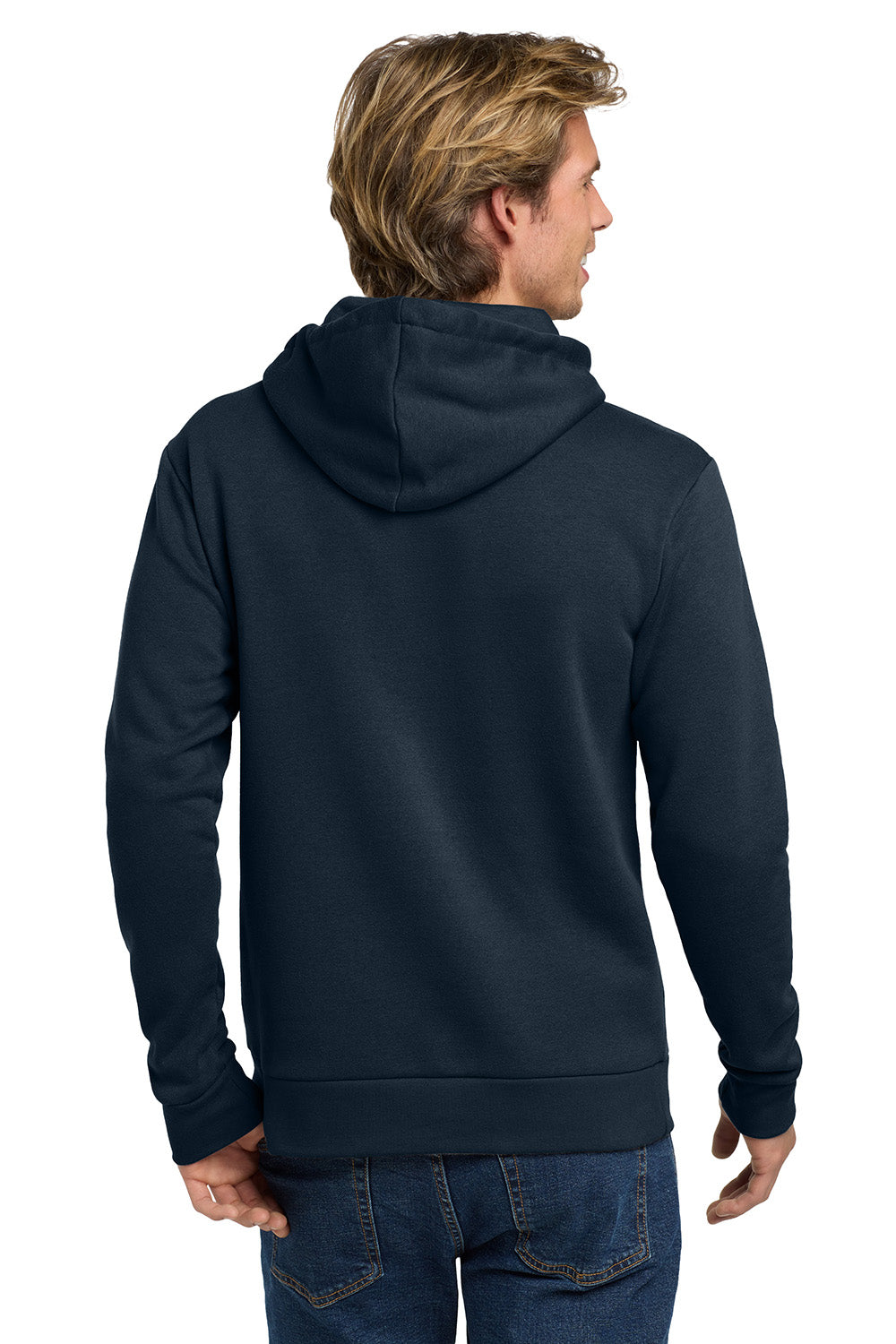 Next Level NL9303/9303 Mens Fleece Hooded Sweatshirt Hoodie w/ Pouch Pocket Midnight Navy Blue Model Back