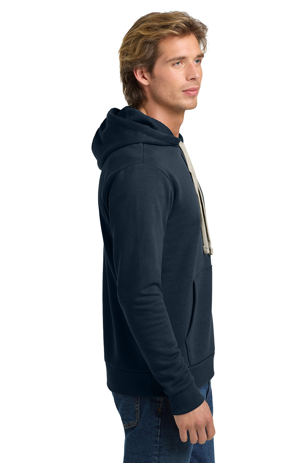 Next Level NL9303/9303 Mens Fleece Hooded Sweatshirt Hoodie w/ Pouch Pocket Midnight Navy Blue Model Side