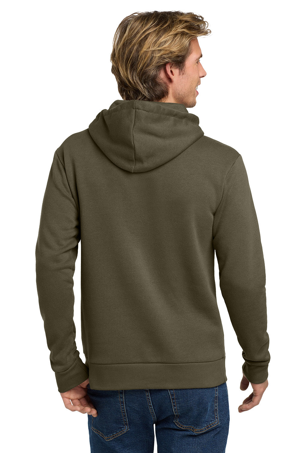 Next Level NL9303/9303 Mens Fleece Hooded Sweatshirt Hoodie w/ Pouch Pocket Military Green Model Back