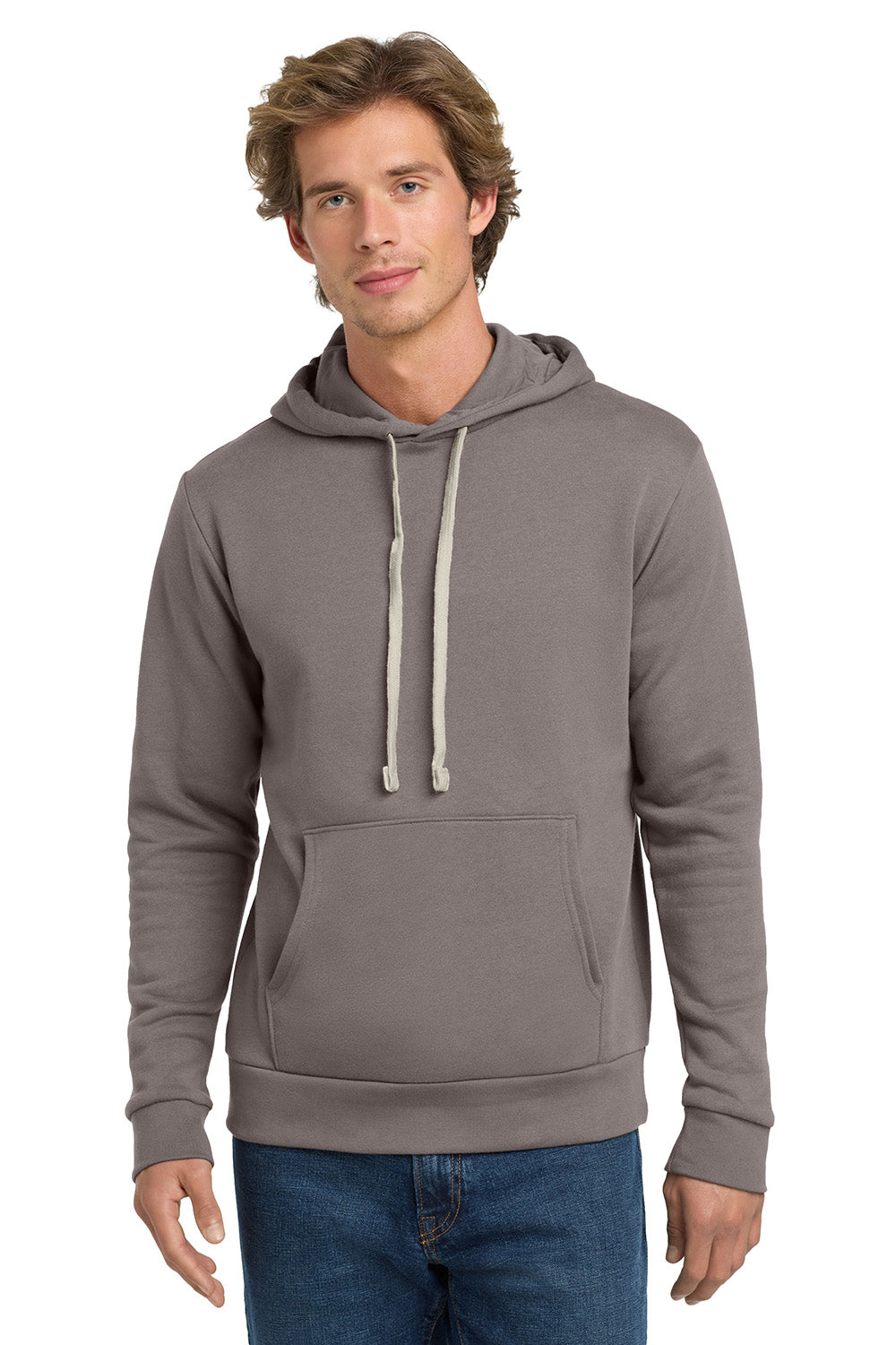 Next Level NL9303/9303 Mens Fleece Hooded Sweatshirt Hoodie w/ Pouch Pocket Shitake Grey Model Front