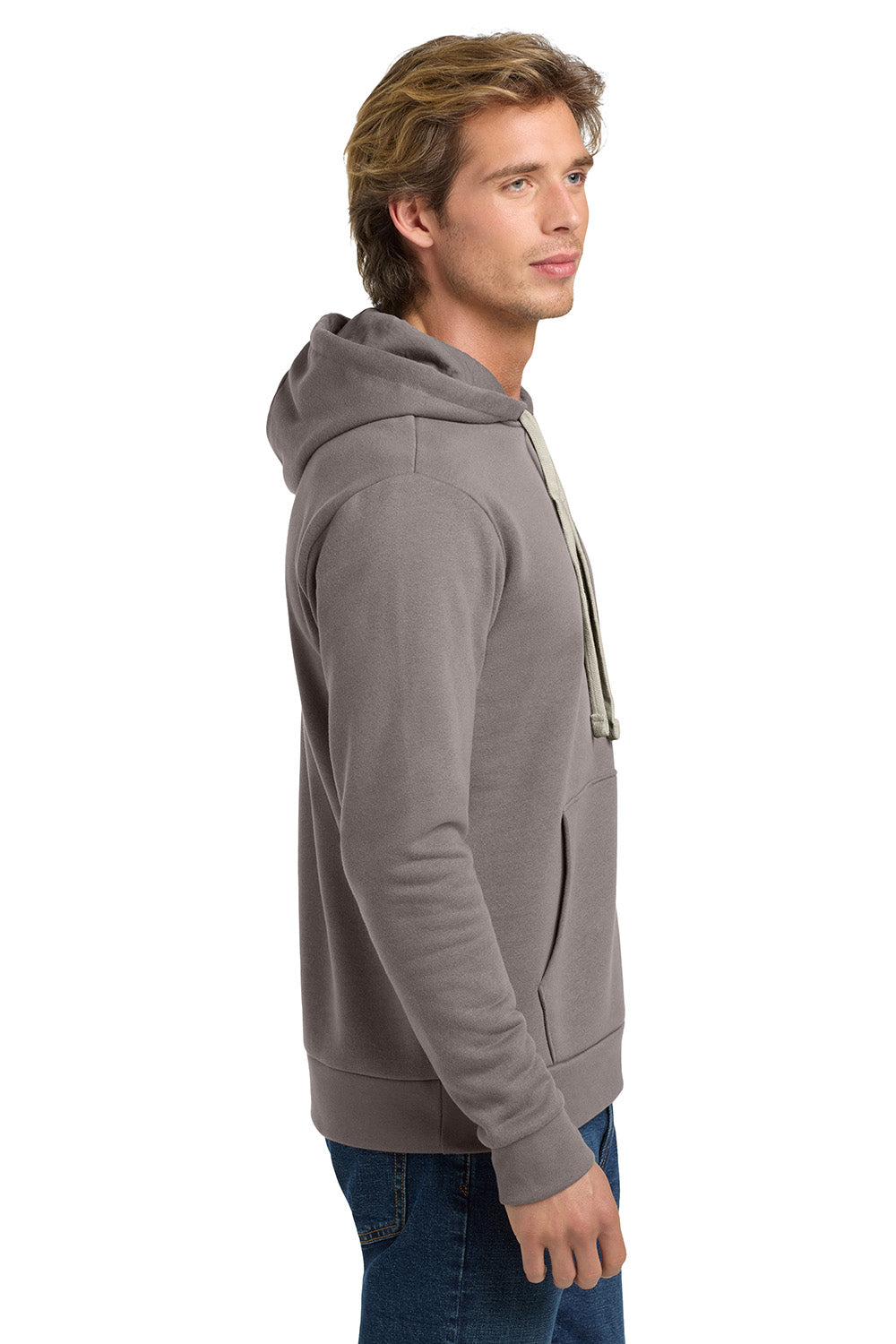 Next Level NL9303/9303 Mens Fleece Hooded Sweatshirt Hoodie w/ Pouch Pocket Shitake Grey Model Side