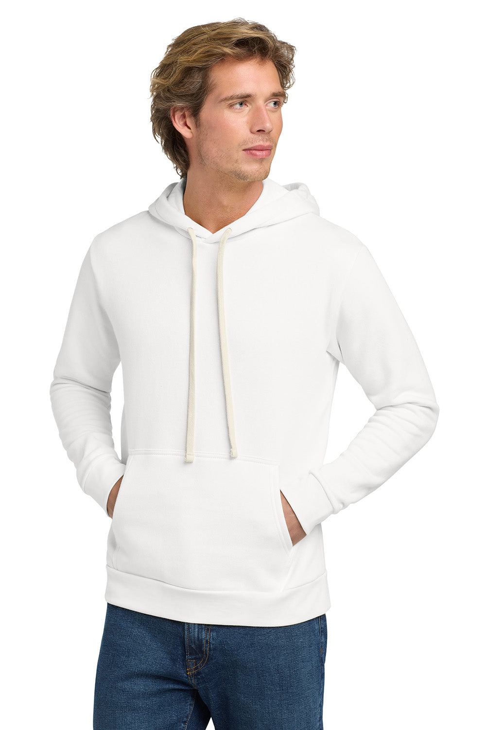 Next Level NL9303/9303 Mens Fleece Hooded Sweatshirt Hoodie w/ Pouch Pocket White Model Front