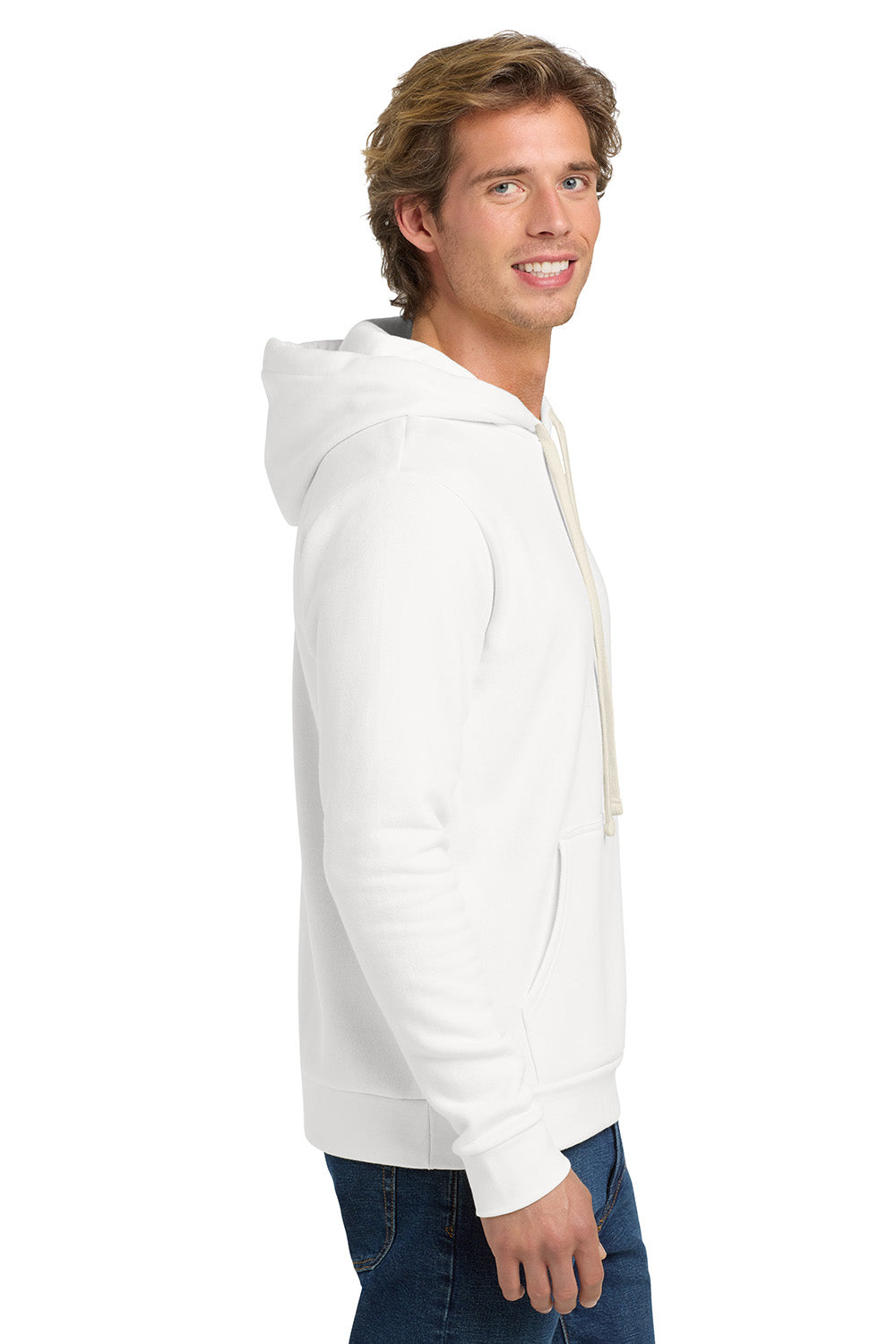 Next Level NL9303/9303 Mens Fleece Hooded Sweatshirt Hoodie w/ Pouch Pocket White Model Side