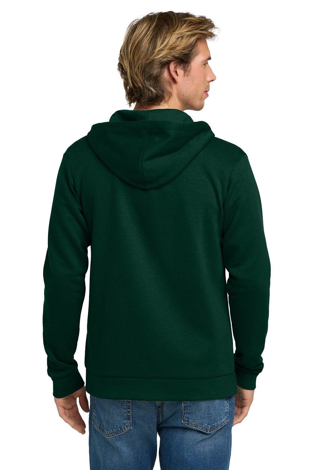 Next Level NL9602/9602 Mens Fleece Full Zip Hooded Sweatshirt Hoodie w/ Pockets Forest Green Model Back