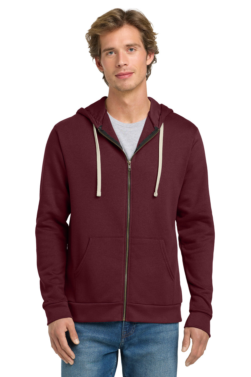 Next Level NL9602/9602 Mens Fleece Full Zip Hooded Sweatshirt Hoodie w/ Pockets Maroon Model Front