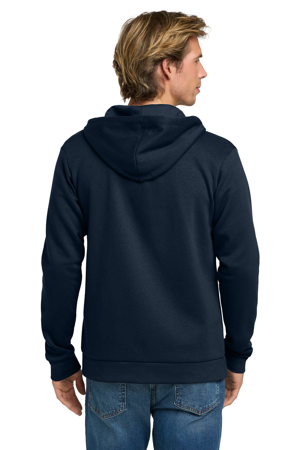 Next Level NL9602/9602 Mens Fleece Full Zip Hooded Sweatshirt Hoodie w/ Pockets Midnight Navy Blue Model Back