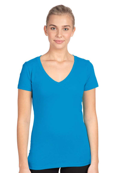 Next Level N1540/1540 Womens Ideal Jersey Short Sleeve V-Neck T-Shirt Turquoise Blue Model Front