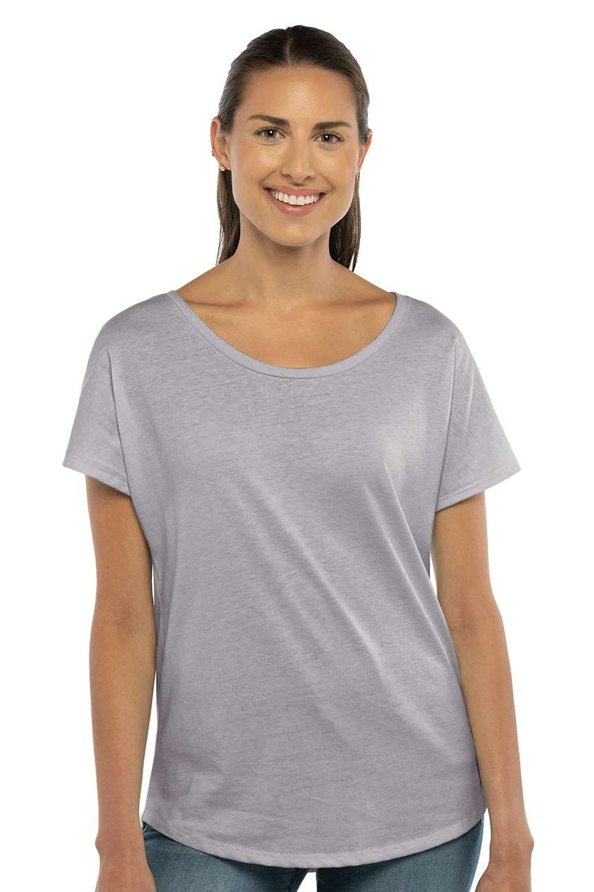 Next Level 1560 Womens Ideal Dolman Short Sleeve Crewneck T-Shirt Heather Grey Model Front