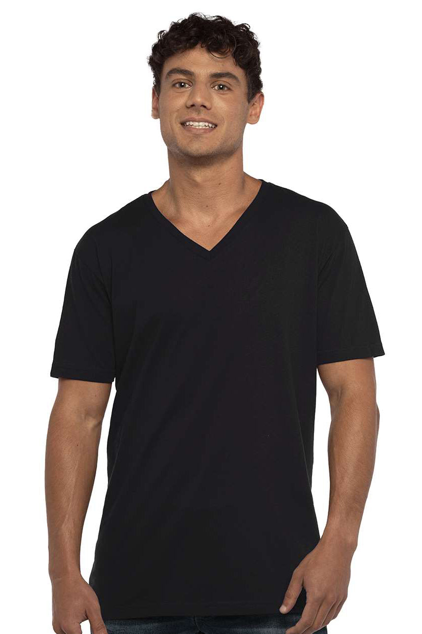 Next Level N3200/3200 Mens Fine Jersey Short Sleeve V-Neck T-Shirt Black Model Front