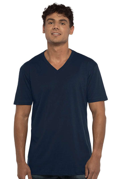 Next Level N3200/3200 Mens Fine Jersey Short Sleeve V-Neck T-Shirt Midnight Navy Blue Model Front