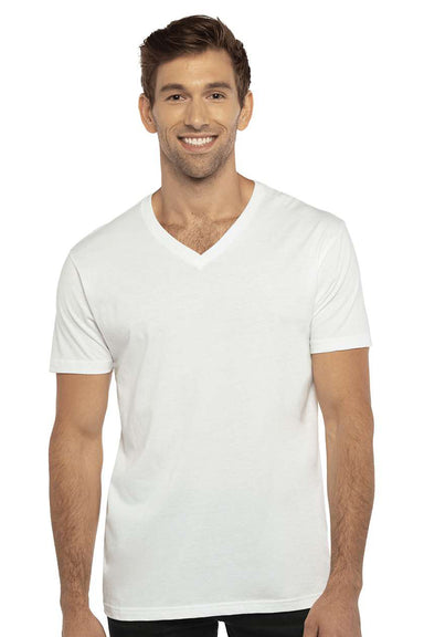 Next Level N3200/3200 Mens Fine Jersey Short Sleeve V-Neck T-Shirt White Model Front